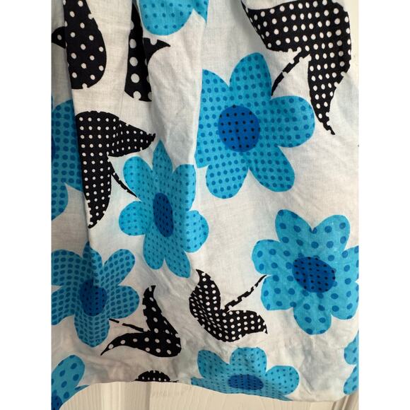 Vintage Polka Dot Blue Daisy Smocked Waist Tie Strap Sundress Girls Size 4 - Picture 3 of 4